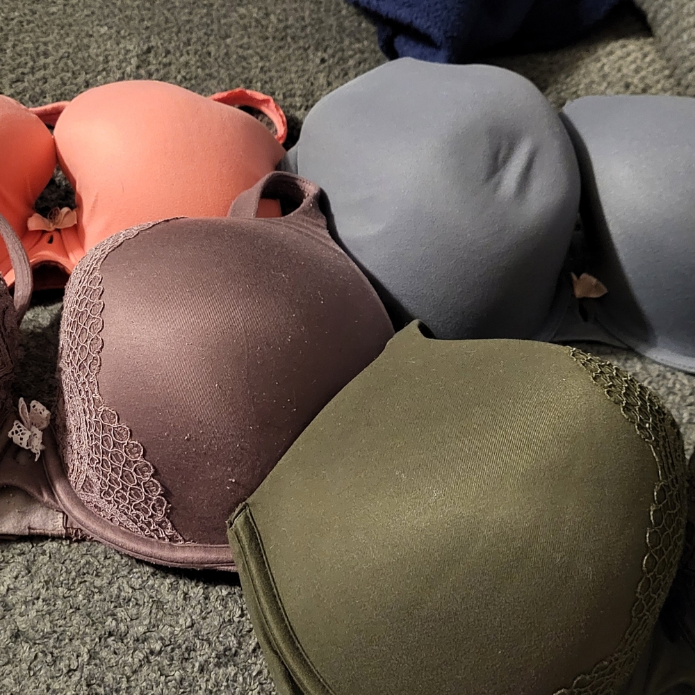 Victoria's Secret Olive Green, Mauve, Coral & Light Blue Bras